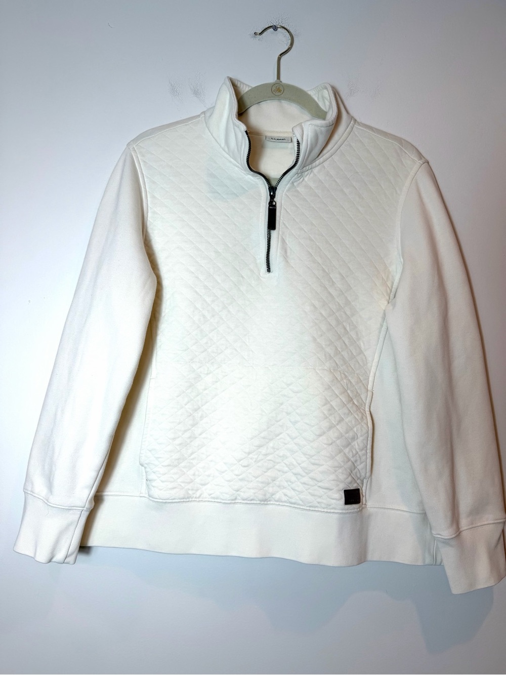 L.L. Bean Quilted Quarter-Zip Pullover Sweatshirt Cream / Ivory Petite Large